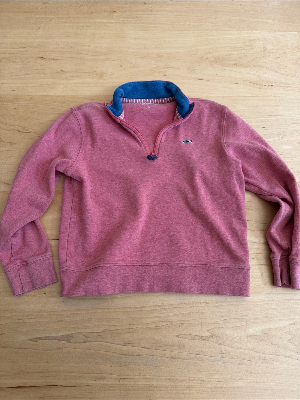 Vineyard Vines Boys Coral Pink Quarter-Zip Pullover with Blue Collar